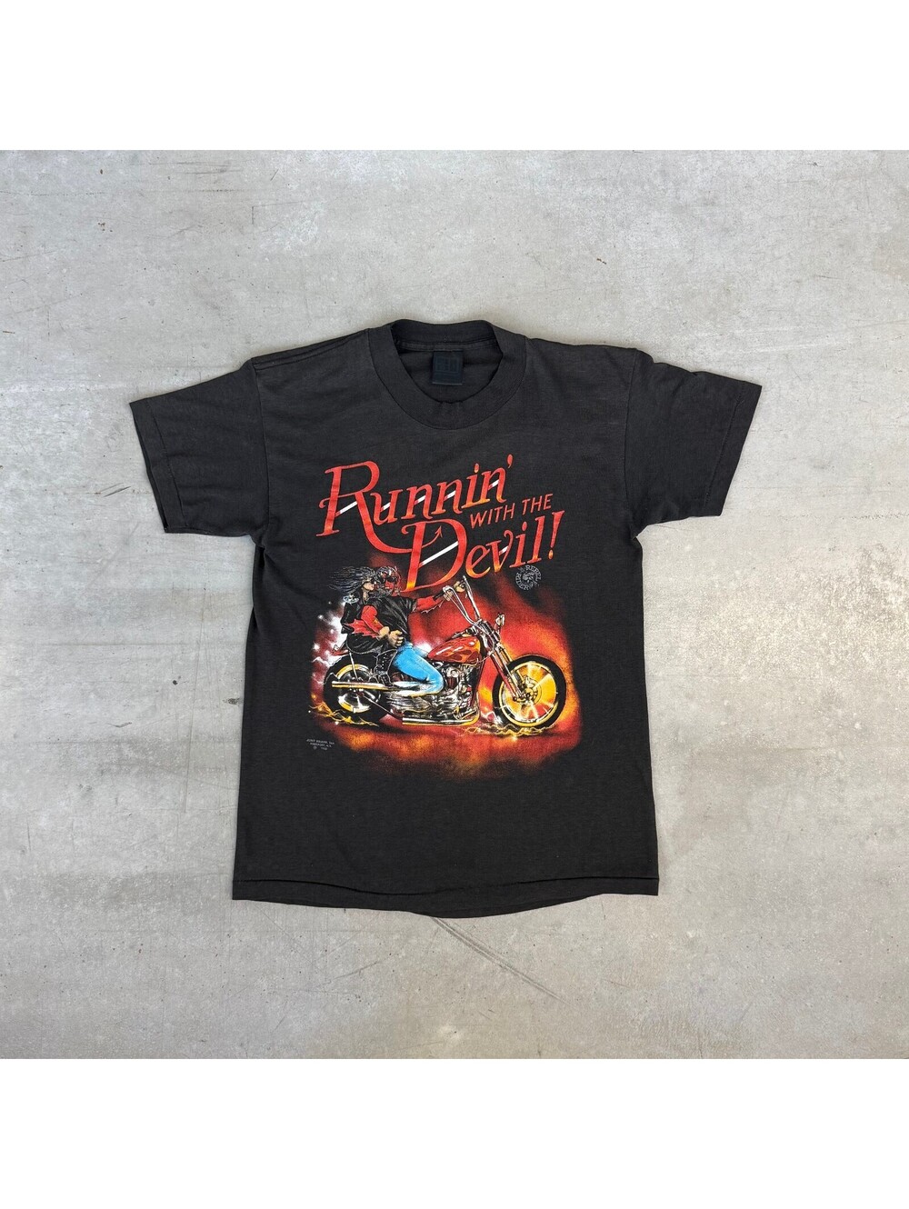 Vintage 1990 Runnin' with the Devil Just Brass Inc Graphic T-Shirt Black Small